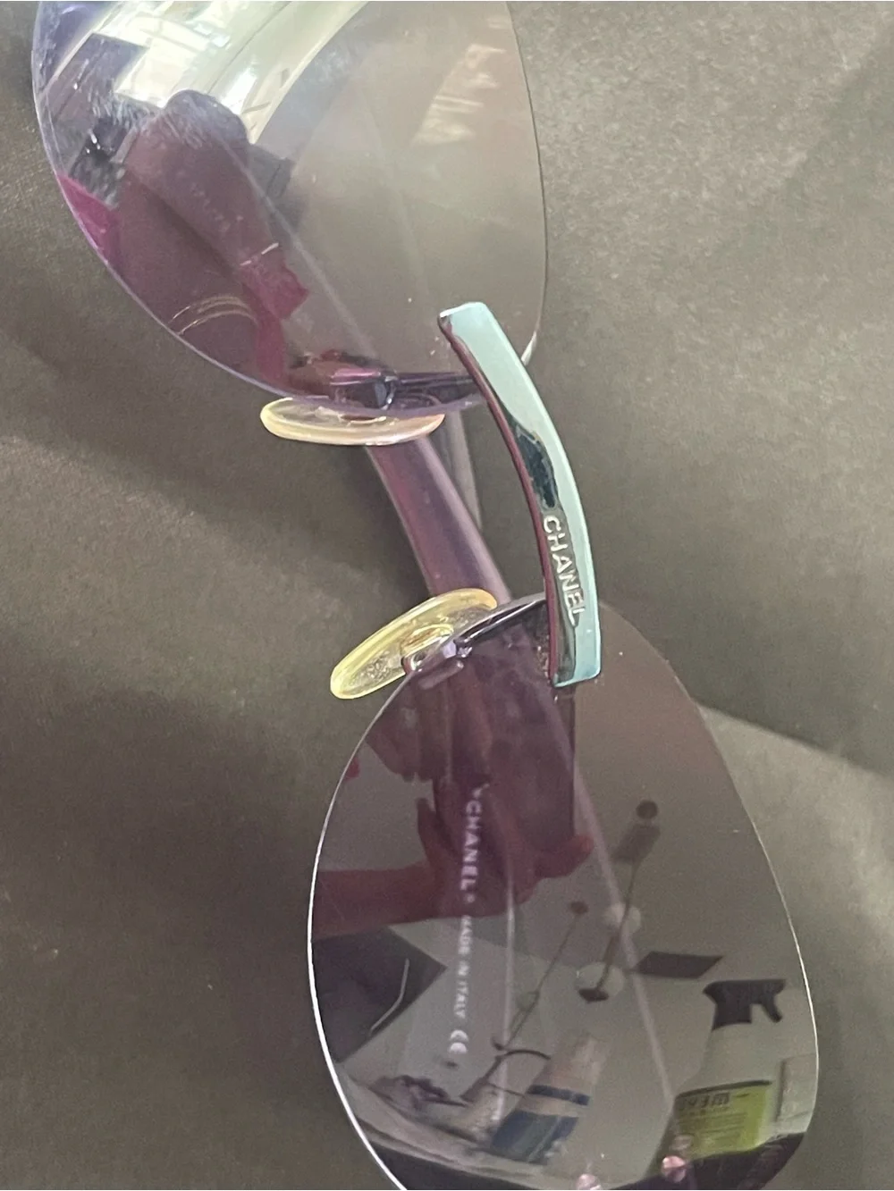 CHANEL Purple Rimless Sunglasses with Metal Bridge